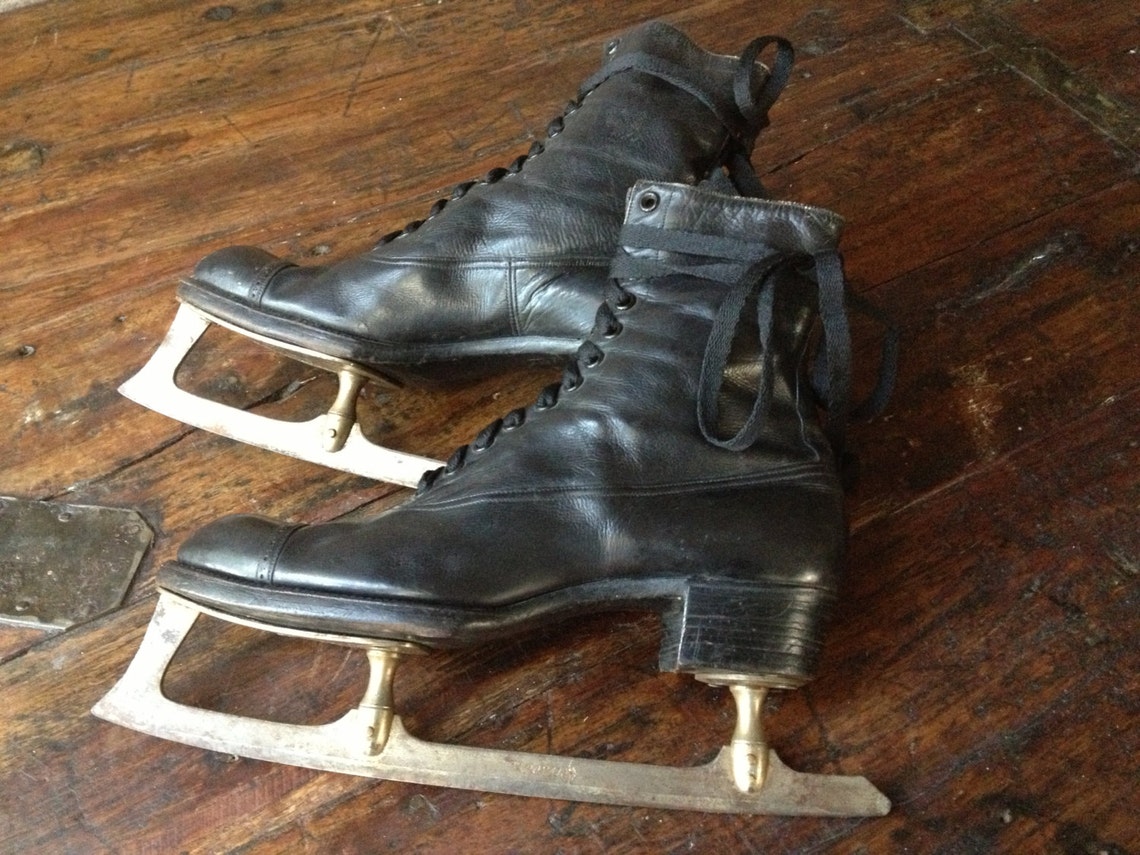 St Moritz Black Leather Ice Skates Switzerland Etsy Hong Kong