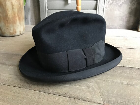 Black Felt Fedora Hat, Made in England, 1940s Vint