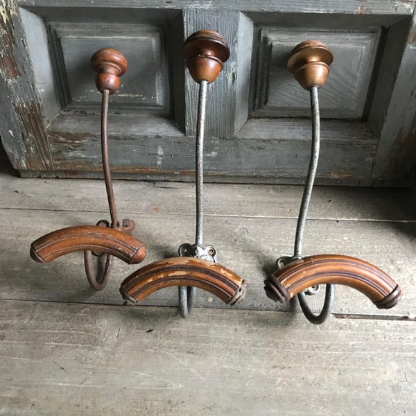 1 Rustic French Bamboo Coat Hooks, Wood Iron, Wall Hook, Traditional French Farmhouse, Damages, Sold by Each