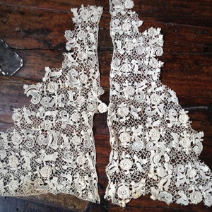 Antique Handmade Irish Crochet Needle Lace Vest Collar Ecru Linen c 1800s Project Lace, KH image 1