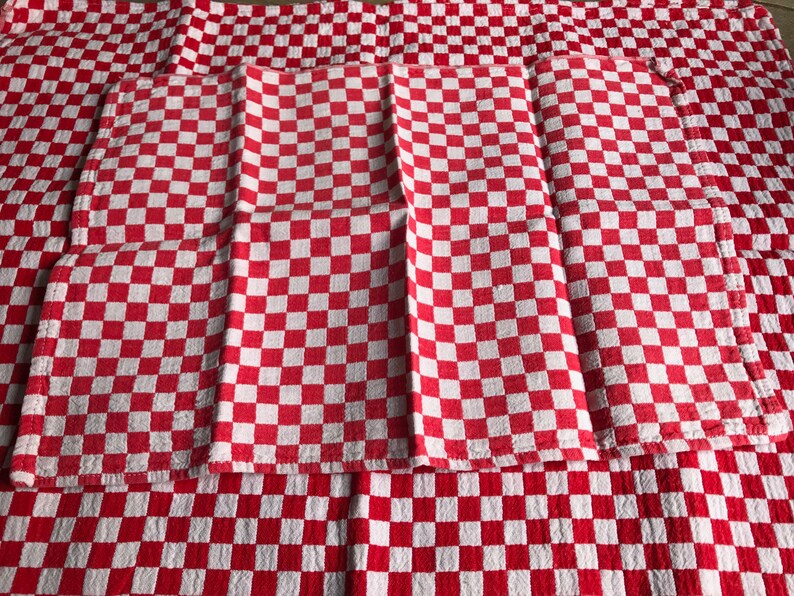 French Bistro Café Table Set, Red Check, Gingham, French Farmhouse Historical Textiles, Table Runner, Napkins, Set of 3 image 9