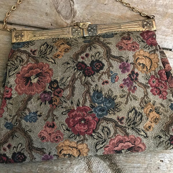 Bolso de alfombra de tapicería floral, Art Deco, bolso antiguo bolso