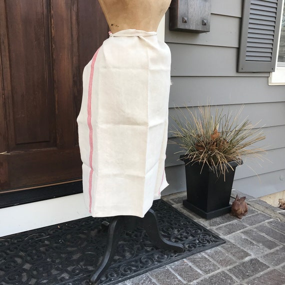 French Linen Chefs Apron, Waist Length, Wrap Around, Red Stripe, Bakers, Chef, Chore Apron, Monogrammed, Waist Ties View 6