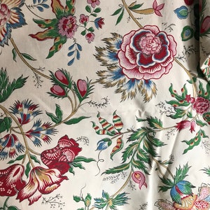 French Cotton Indienne Floral Fabric by Marignan, Drapery, Historical Sewing Textiles, Period Projects image 1