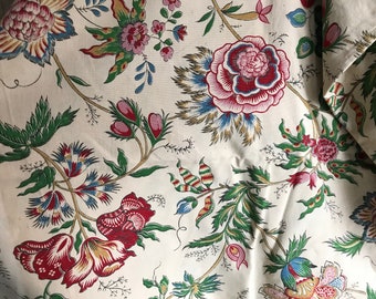 French Cotton Indienne Floral Fabric by Marignan, Drapery, Historical Sewing Textiles, Period Projects