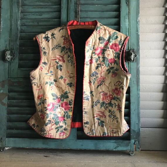 19th C Floral Waistcoat, Rare, French, Cotton, Li… - image 3