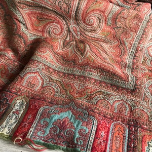 Paisley Wool Scarf Shawl, 19th Century, Blanket Scarf, Paisley Wrap, Knit Scarf, Throw Classic Traditional Design Finely Woven Antique, KH image 1