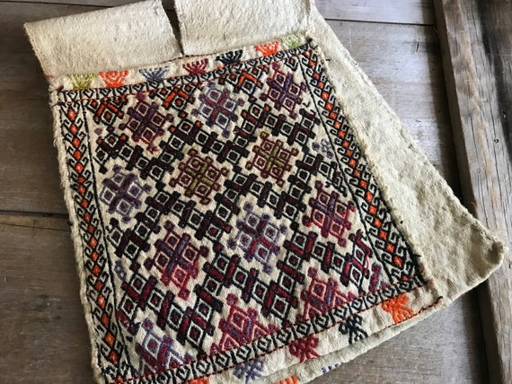 Rustic Tapestry Saddle Bag, Wool Hemp, African, Hand Woven Bag, Geometric Pattern, Vintage Textiles