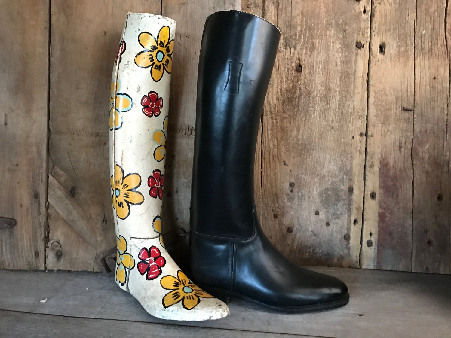 1970 English Riding Boot, Tom Hill London, Flower Power Painted
