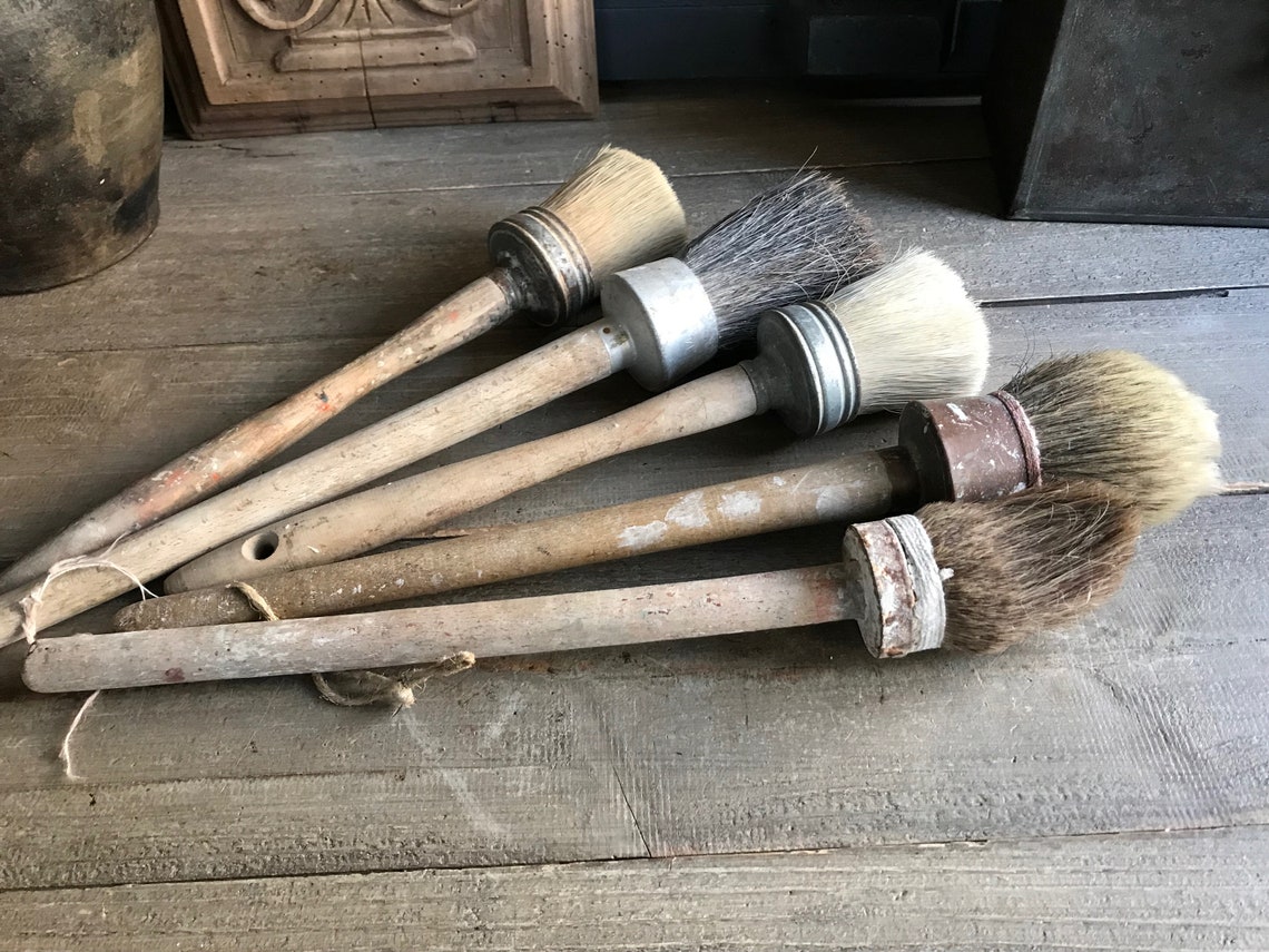 1 French Wood Paint Brush Industrial Decor Round Brush Wood Etsy