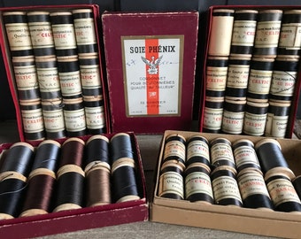 1 Box French Silk Tailors Threads, Thread Spools, Made in France, Wood Spool, Original Label, Original Box, Historical Projects, Sold by Box