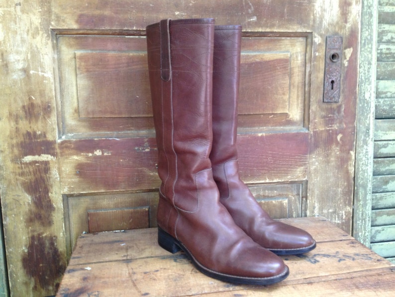 Brown Leather Riding Boots, Made in Italy, Tall Riding Boots, Womens Size 9 US