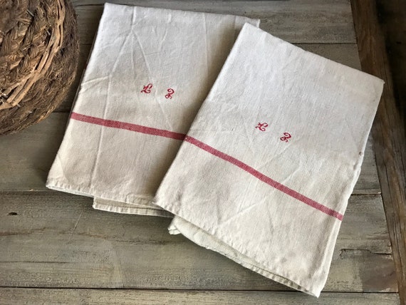Lot De 5 Grands Torchons Anciens En Lin – Blanc Cassé – Neufs (1900-1920)