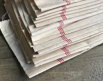 French Linen Torchon Bolt, Red Stripe, Tea Towel Fabric, Unused Bolt, 16 yards, French Farmhouse Cuisine Decor, Project Textile