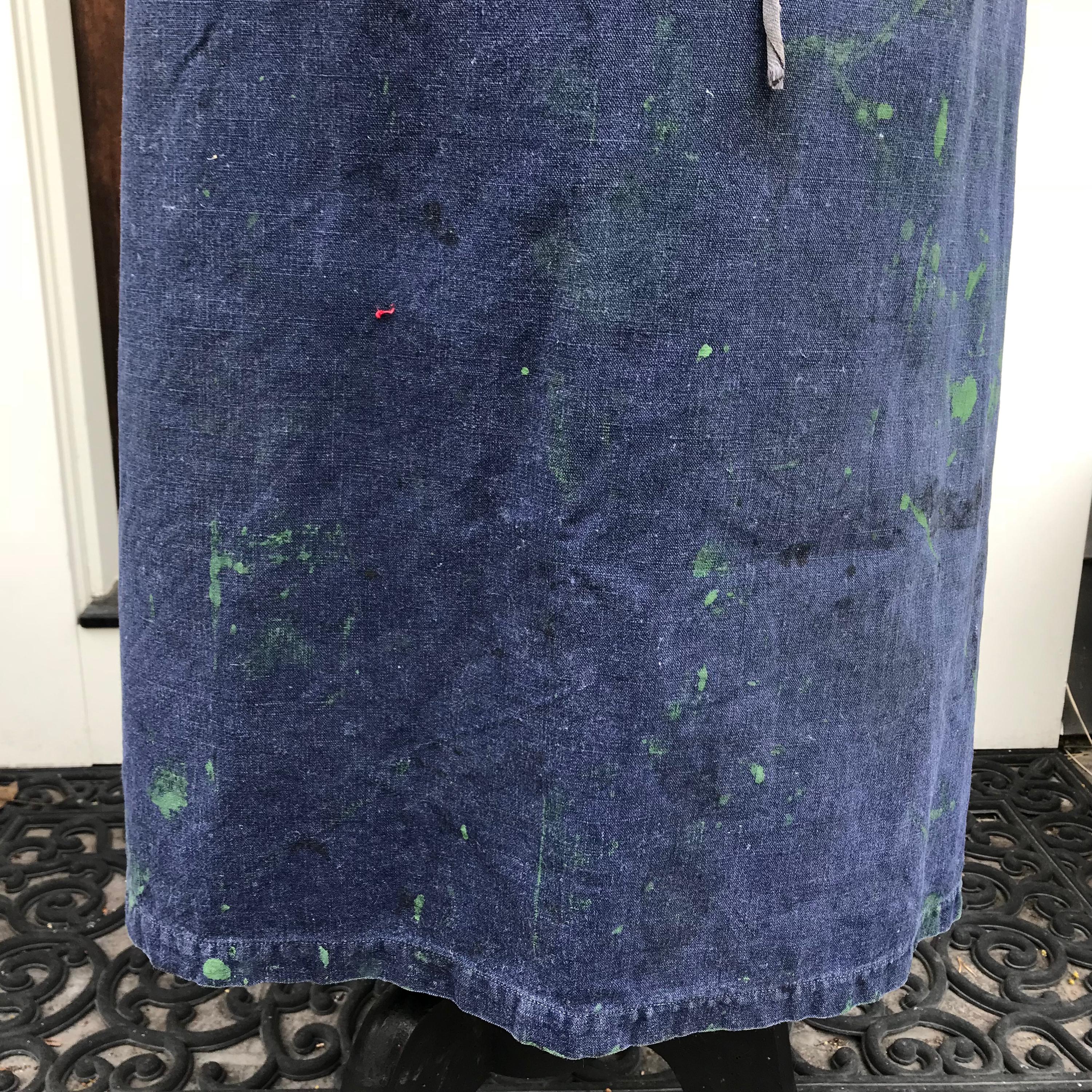 French Indigo Artist Apron, Smock, Cook, Chore Work Wear, Pocket