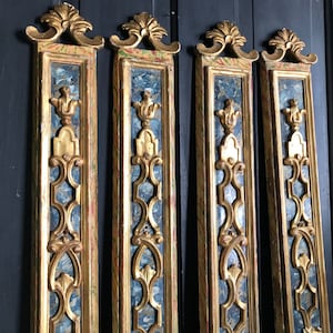Reserved Italian Gilded Gesso Wall Mounts, Architectural Wood Panels, Scroll, Carved Wood Relief, Set of 4, Door Mount, Historical 19th C