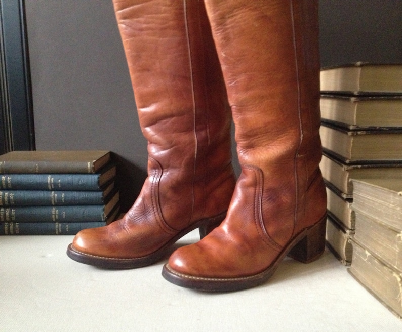 1960s Frye Leather Boots Cognac Brown Campus Size 5.5 US