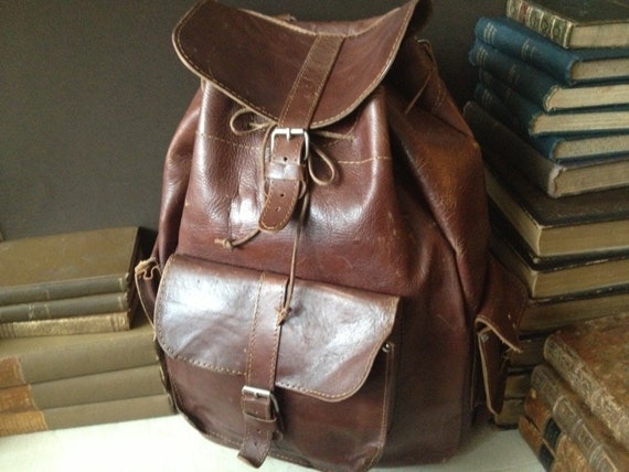 Brown Leather Backpack Distressed Mahogany Large … - image 1