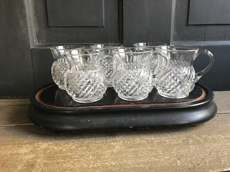Antique Punch Glass Set, Cut Glass, Holiday Serving, Decor Set of 6, ca 1920s KA image 6