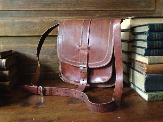 Brown Leather Crossbody Purse Vintage Artisan Rustic Brown