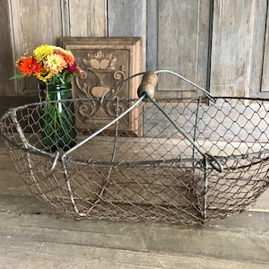 French Wire Harvest Basket, Garden Trug, Carrier, Oysters, Rustic French Farmhouse, Homesteading image 3