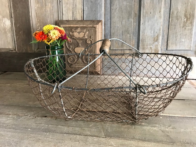 French Wire Harvest Basket, Garden Trug, Carrier, Oysters, Rustic French Farmhouse, Homesteading image 3