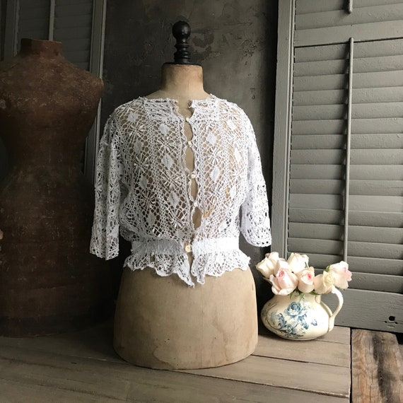 1900s French White Lace Blouse, Jacket, Handmade,… - image 5