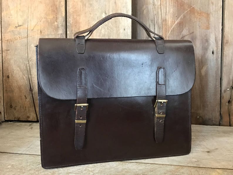 Brown Belted Leather Briefcase England Attache Satchel - Etsy