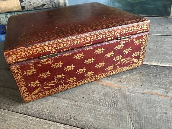 French Gilded Leather Box, Dresser, Jewelry Case,… - image 9
