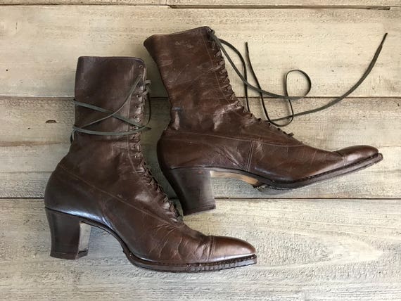 Lace Up Boots 1900s Edwardian Victorian Victorian Lace up Boots with Spats, ca