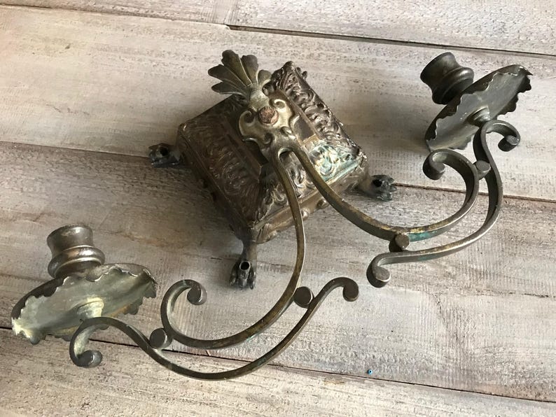 Antique French Candle Sconce, Bronze Candelabra, Wall Mounted, Garden Candle Holder image 2