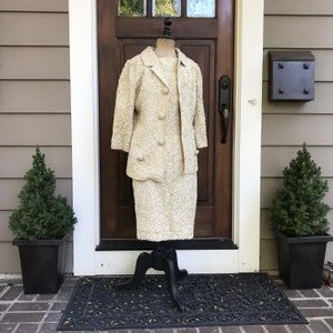 1960s Cream Ribbon Suit, Riviera International, 3 Piece Jacket, Skirt, Jackie O, Handcrafted Couture, Small image 3