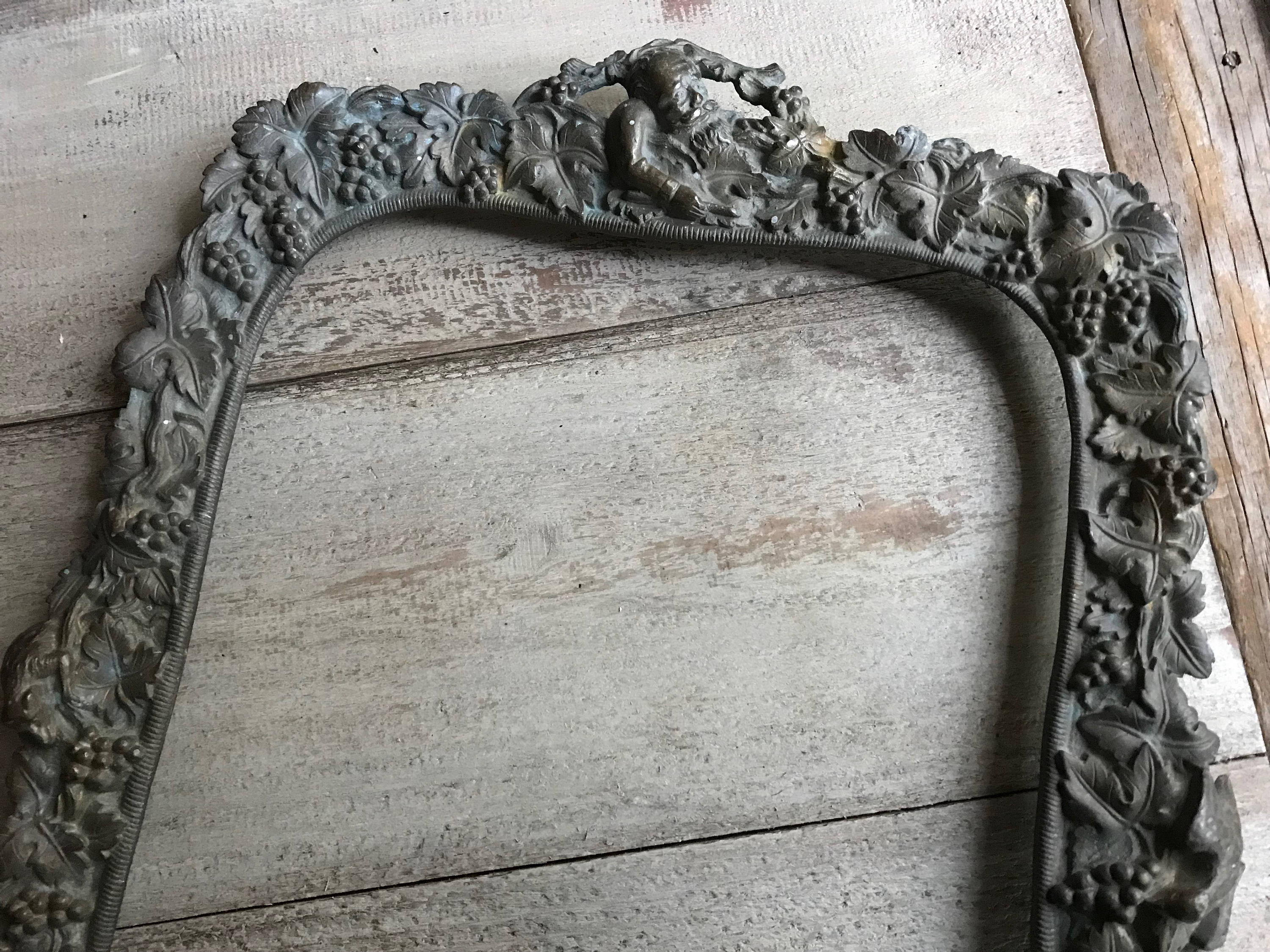 French Bronze Figural Frame, Cherub Grapevine, Chateau Decor, Picture, Photo Frame