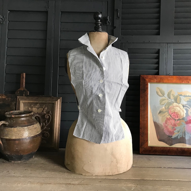 Set of 4 Sleeveless Jerkin Shirt Insert Striped Blue White Tabard Panels 1940s French Dress Bodice