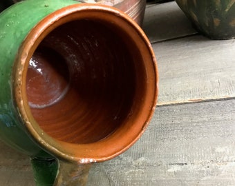 19 世紀の花柄陶器の水差し、小さなピッチャー、艶出しテラコッタ