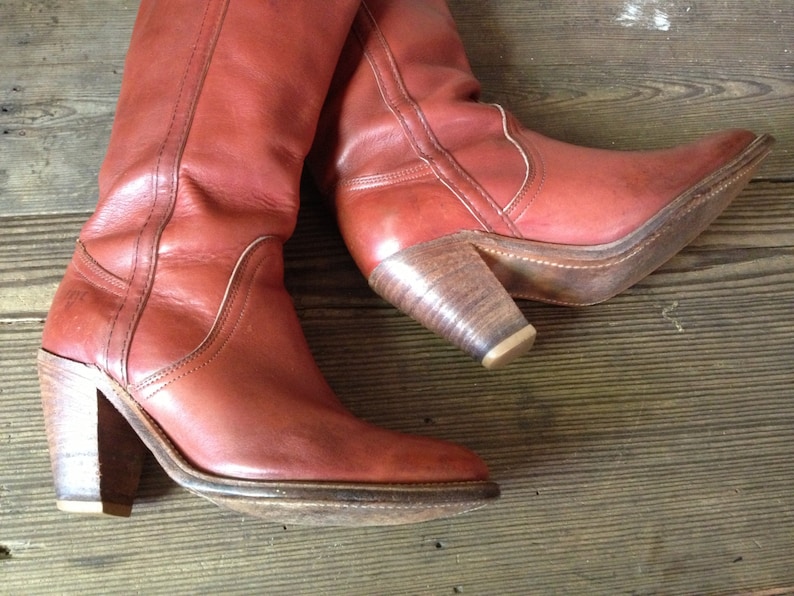 Rust Brown Size 6,5 US High Heels Frye Leather Riding Boots