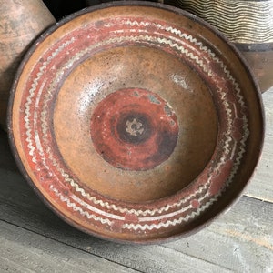 19th C French Redware Bowl, Slip Glaze, Terra Cotta, Earthenware Pottery, Provencal Cookware, French Farmhouse image 6