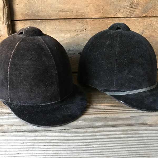 Vintage Equestrian Riding Hat Black or Brown Velvet, Chin Strap, Lined, Equestrian