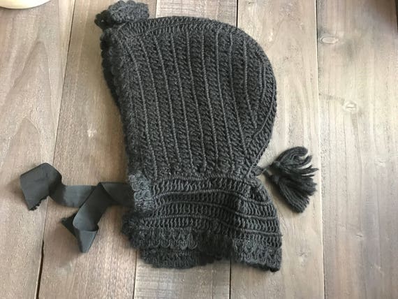 Victorian Crochet Lace Hood, Lined, Black, Winter