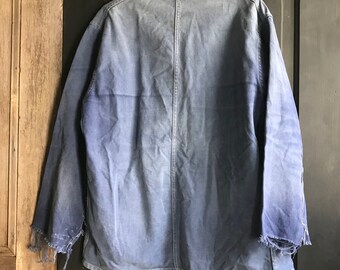 French Indigo Work Jacket, Bleu De Travail Coat, Denim, Worn