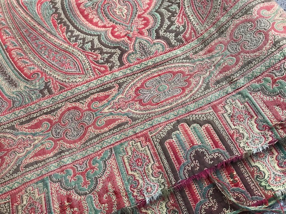 Antique Paisley Wool Shawl Throw Classic Traditional Design Finely Woven 19th C Victorian Project Fabric Damages Cutter View 5