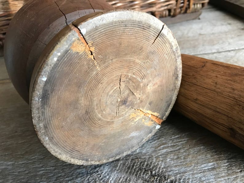 Antique Wood Mortar and Pestle, Handmade Primitive, Rustic French Country Farmhouse image 3