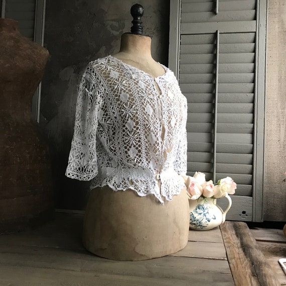 1900s French White Lace Blouse, Jacket, Handmade,… - image 3