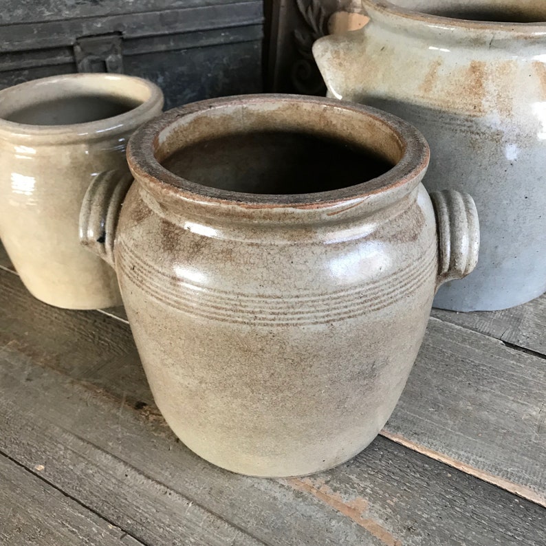 French Gris Confit Jar, Gray Stoneware Crock Pot, Artist, Flower Vase, Farm Table, French Farmhouse Cuisine image 2
