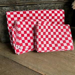 French Bistro Café Table Set, Red Check, Gingham, French Farmhouse Historical Textiles, Table Runner, Napkins, Set of 3 image 2