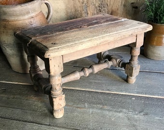 Rustic French Wood Stool, Charming Small Hardwood Bench, Rustic European Farmhouse