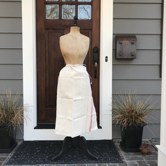 French Linen Chefs Apron, Waist Length, Wrap Around, Red Stripe, Bakers, Chef, Chore Apron, Monogrammed, Waist Ties View 4