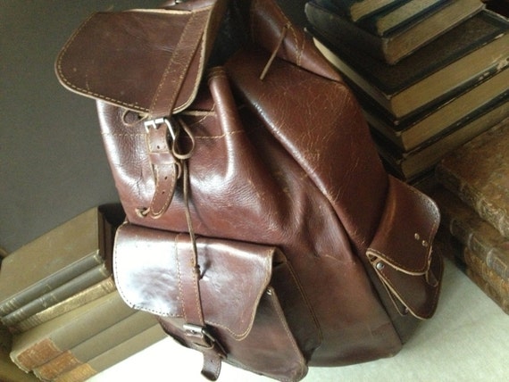 Brown Leather Backpack Distressed Mahogany Large … - image 4