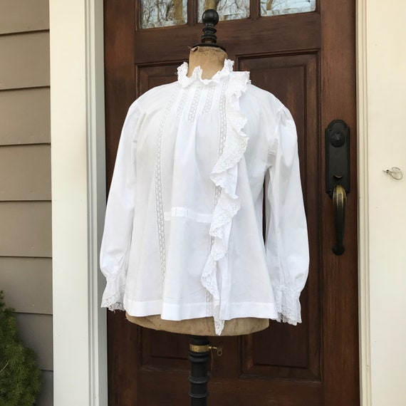 French Chemise Trousseau Blouse, Ruffle Peasant S… - image 1