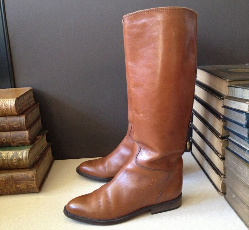 Italian Leather Riding Boots Italy Chestnut Brown Womens Size Etsy